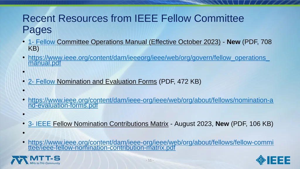 Fellow Search Committee / MTT-S Award Committee - slide 11 of 34