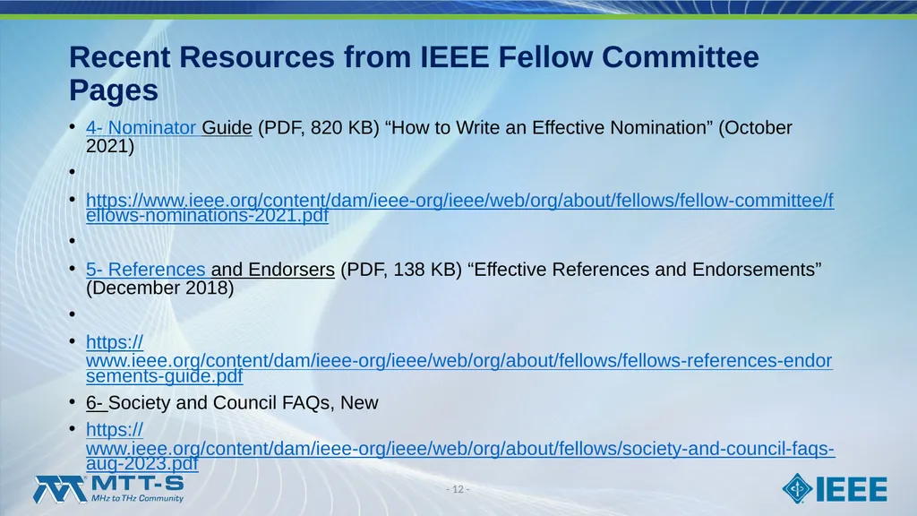 Fellow Search Committee / MTT-S Award Committee - slide 12 of 34
