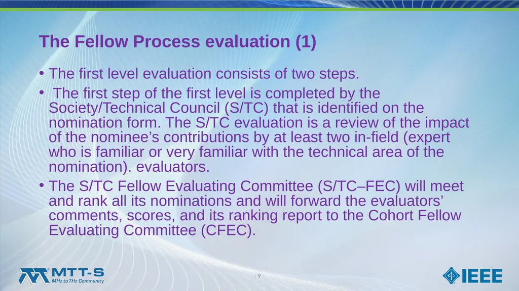 Fellow Search Committee / MTT-S Award Committee - slide 9 of 34