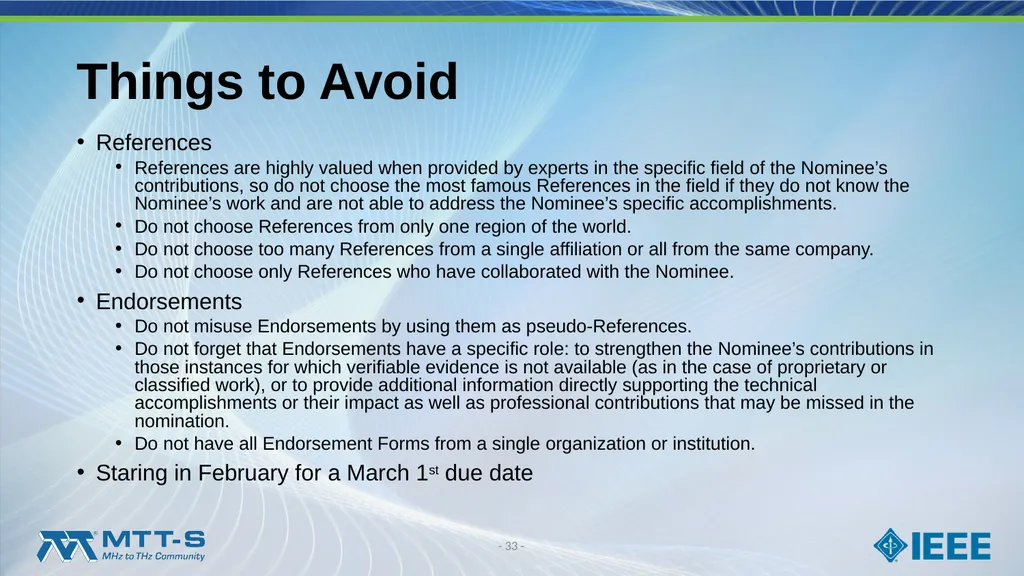 Fellow Search Committee / MTT-S Award Committee - slide 33 of 34