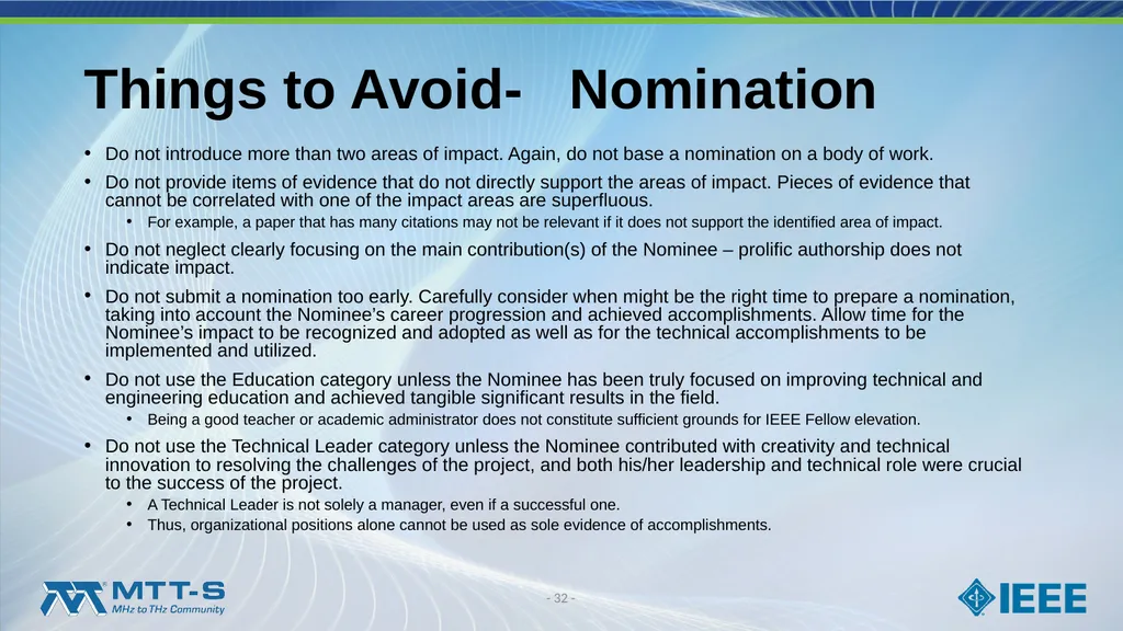Fellow Search Committee / MTT-S Award Committee - slide 32 of 34