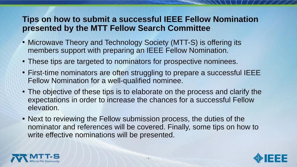 Fellow Search Committee / MTT-S Award Committee - slide 4 of 34