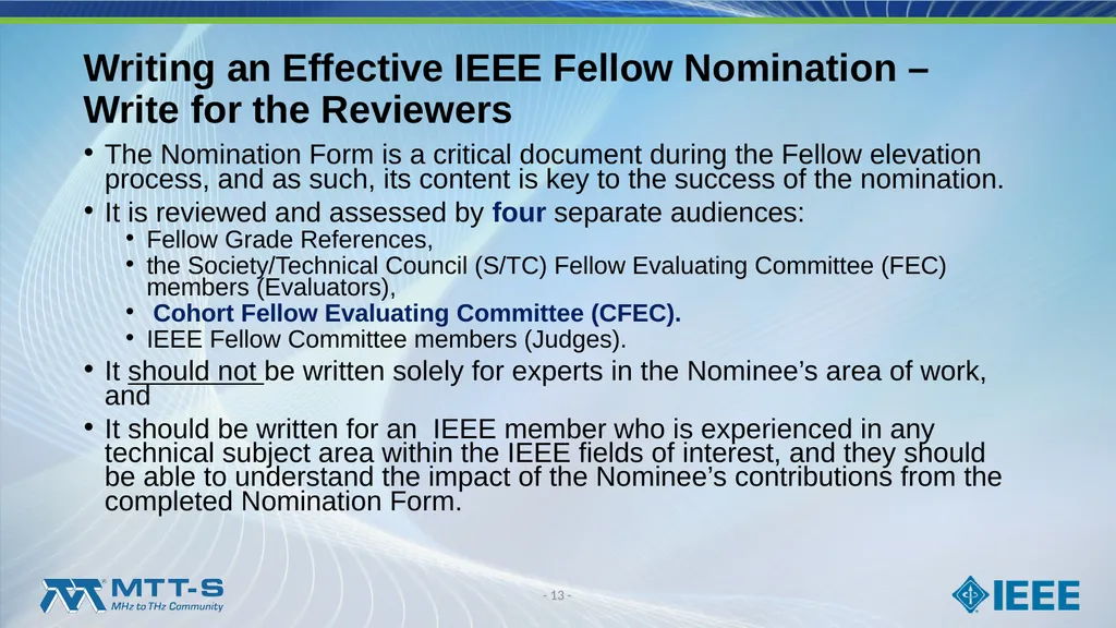 Fellow Search Committee / MTT-S Award Committee - slide 13 of 34