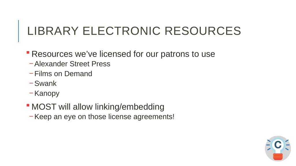 TEACH-ing Video Online? ALA CopyTalk Webinar May - slide 37 of 47