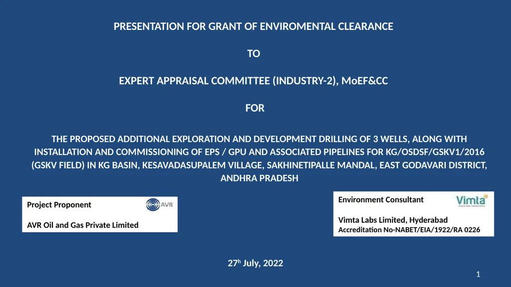 PRESENTATION FOR GRANT OF ENVIROMENTAL CLEARANCE
