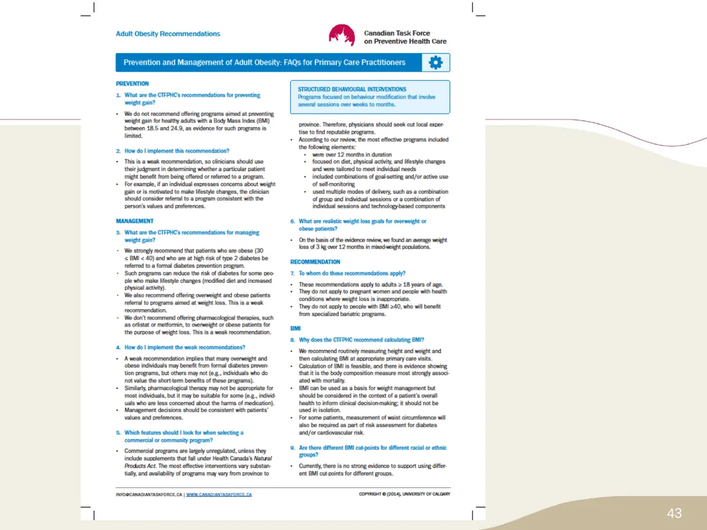 Putting Prevention into Practice Canadian Task - slide 43 of 46