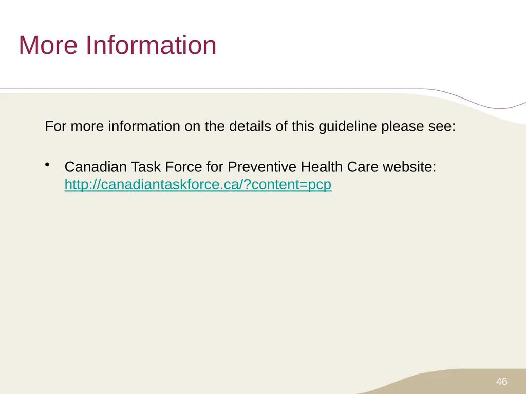Putting Prevention into Practice Canadian Task - slide 46 of 46