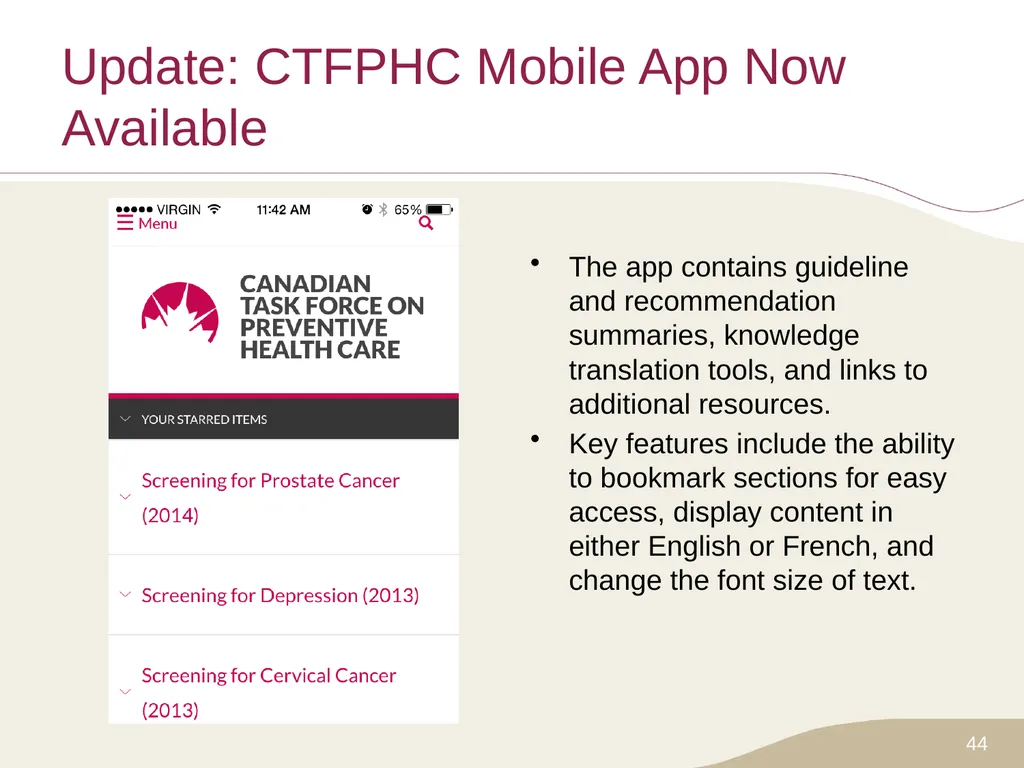 Putting Prevention into Practice Canadian Task - slide 44 of 46