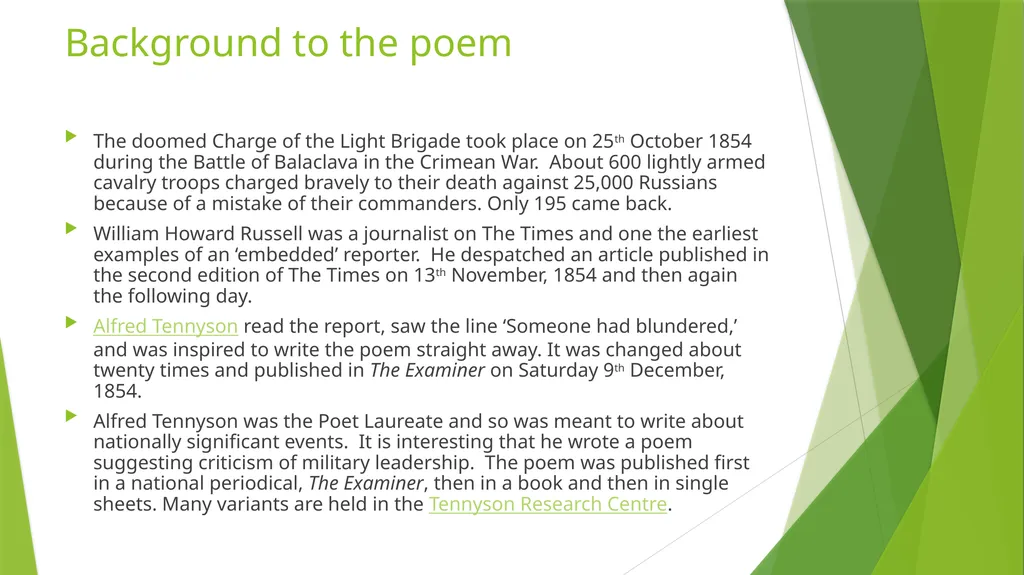 CHARGE OF THE LIGHT BRIGADE ALFRED LORD TENNYSON - slide 6 of 19