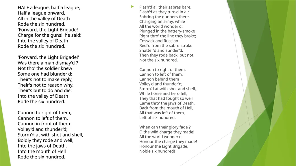 CHARGE OF THE LIGHT BRIGADE ALFRED LORD TENNYSON - slide 11 of 19