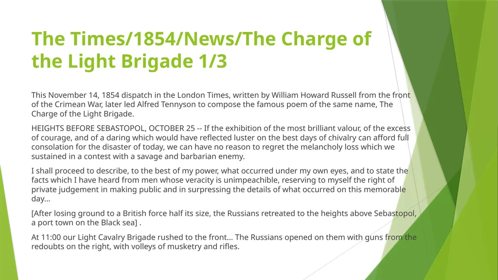 CHARGE OF THE LIGHT BRIGADE ALFRED LORD TENNYSON - slide 8 of 19