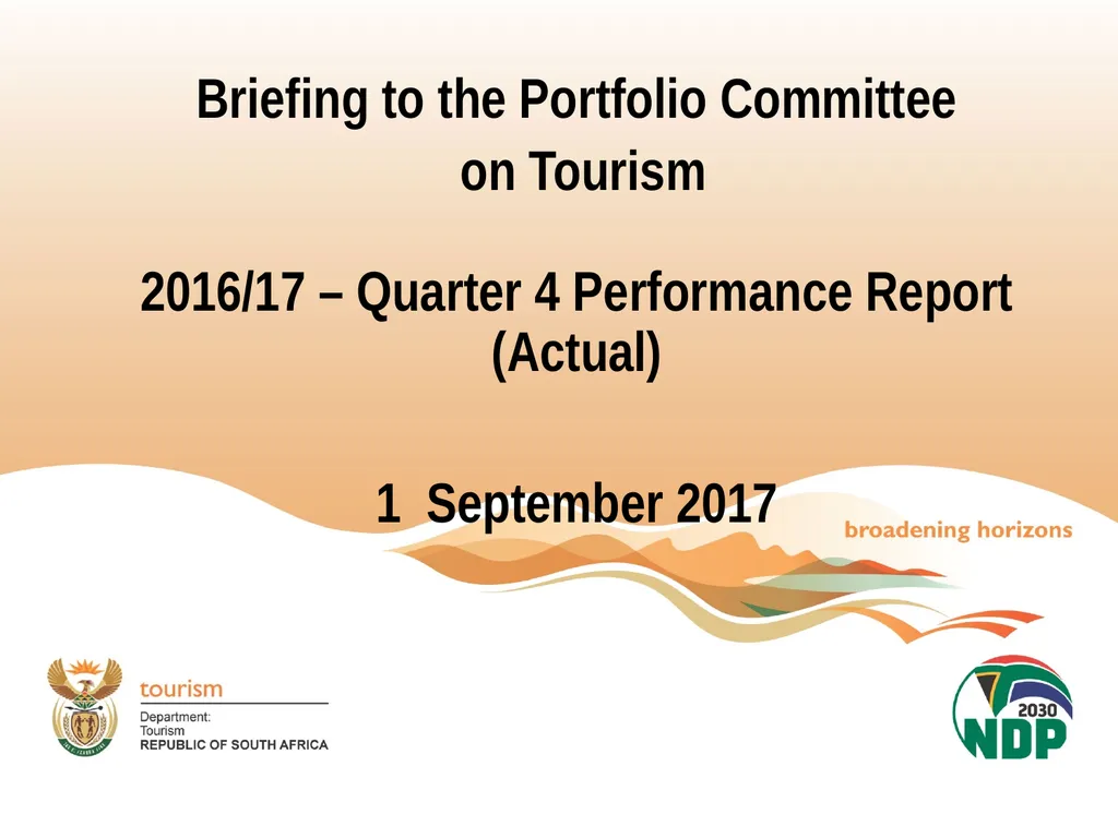 Briefing to the Portfolio Committee on Tourism - slide 1 of 80