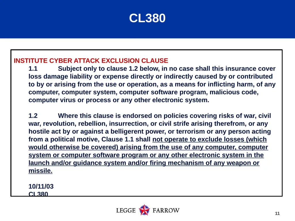 Cyber Security and Insurance Coverage: Evolving - slide 11 of 15