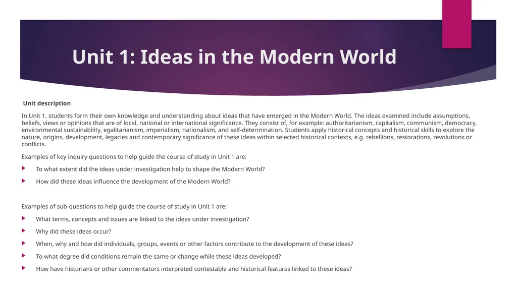 Senior History Course Structure Unit overview Each - slide 4 of 11