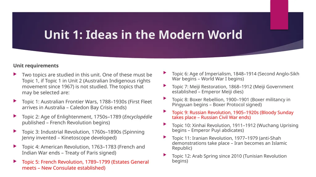 Senior History Course Structure Unit overview Each - slide 5 of 11