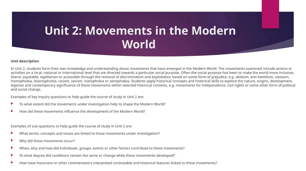 Senior History Course Structure Unit overview Each - slide 6 of 11