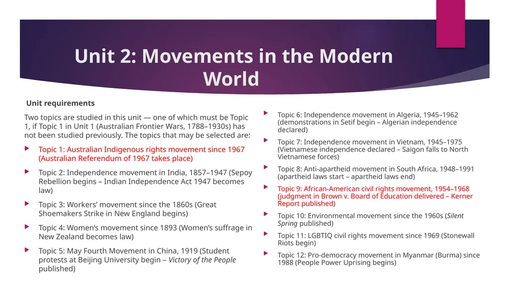 Senior History Course Structure Unit overview Each - slide 7 of 11