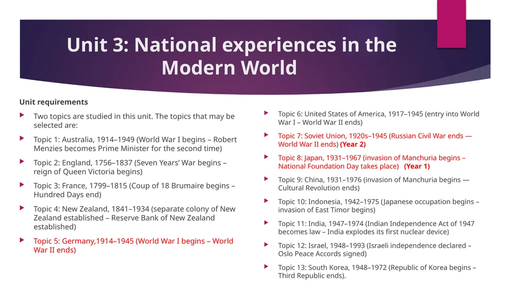 Senior History Course Structure Unit overview Each - slide 9 of 11
