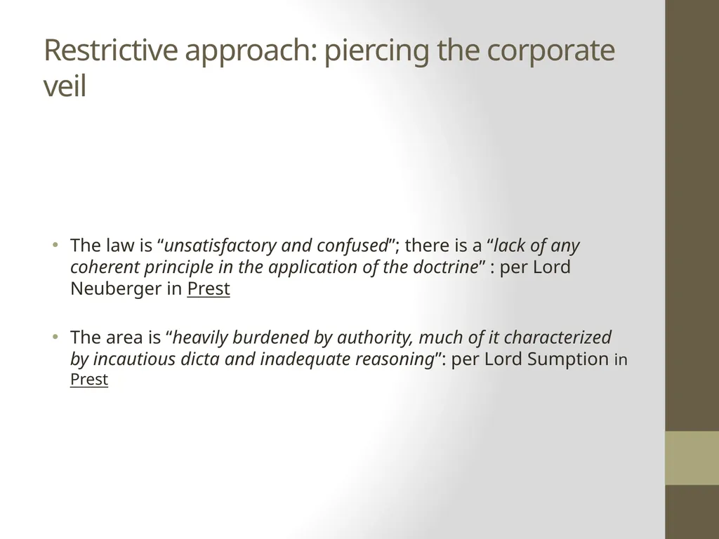 Current thinking on piercing the corporate veil - slide 12 of 20