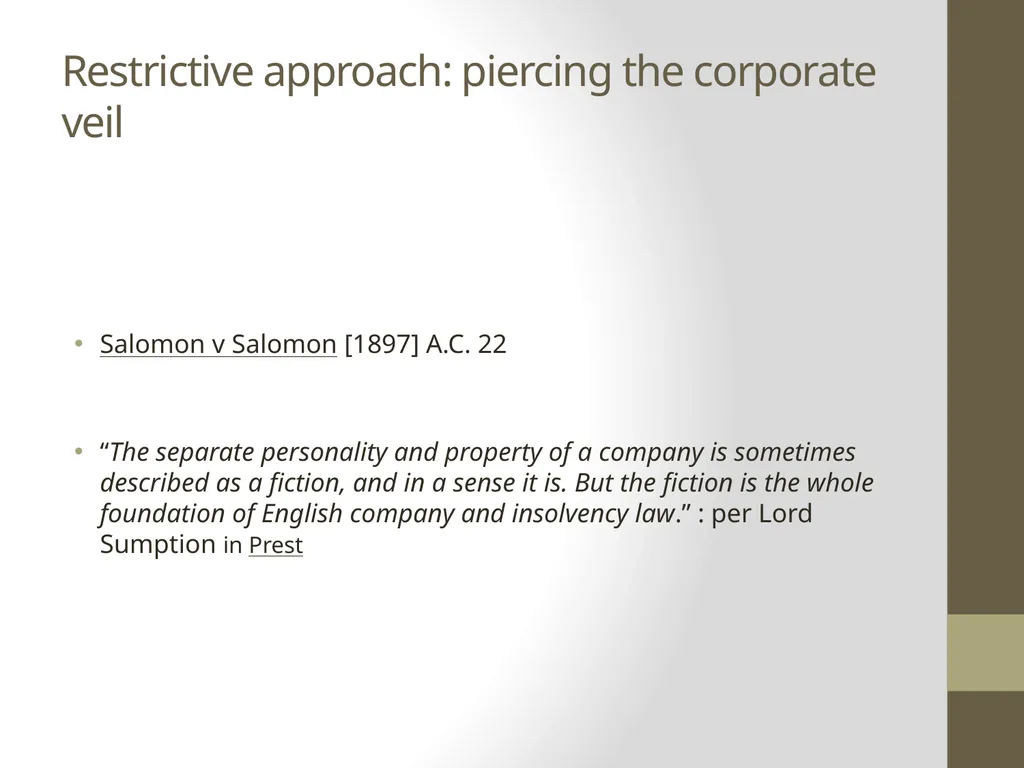Current thinking on piercing the corporate veil - slide 13 of 20