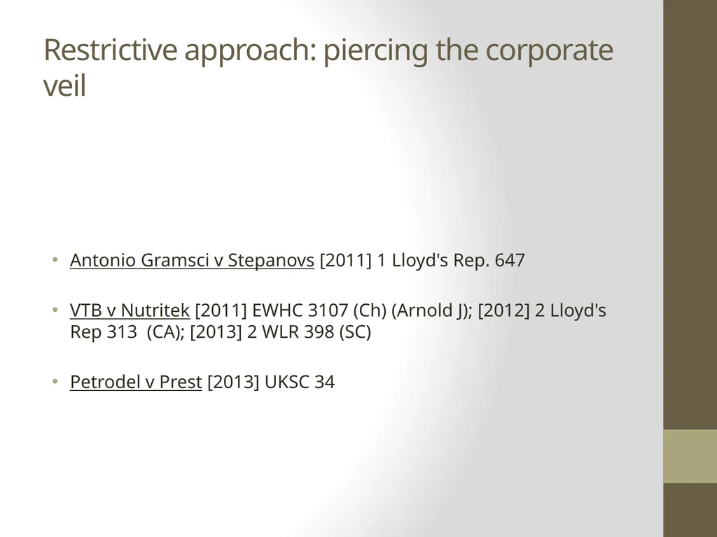 Current thinking on piercing the corporate veil - slide 15 of 20