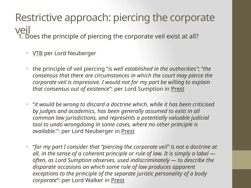 Current thinking on piercing the corporate veil - slide 16 of 20