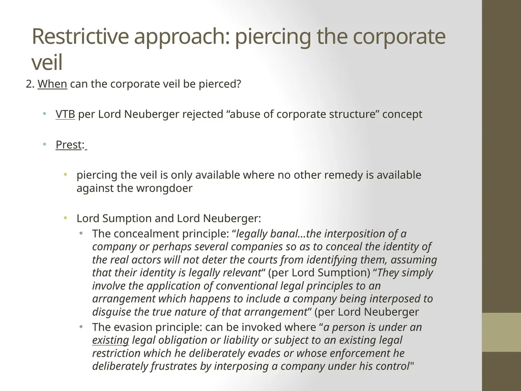 Current thinking on piercing the corporate veil - slide 17 of 20