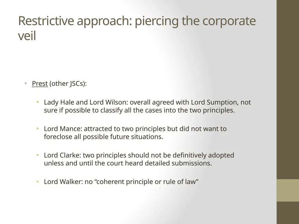 Current thinking on piercing the corporate veil - slide 18 of 20