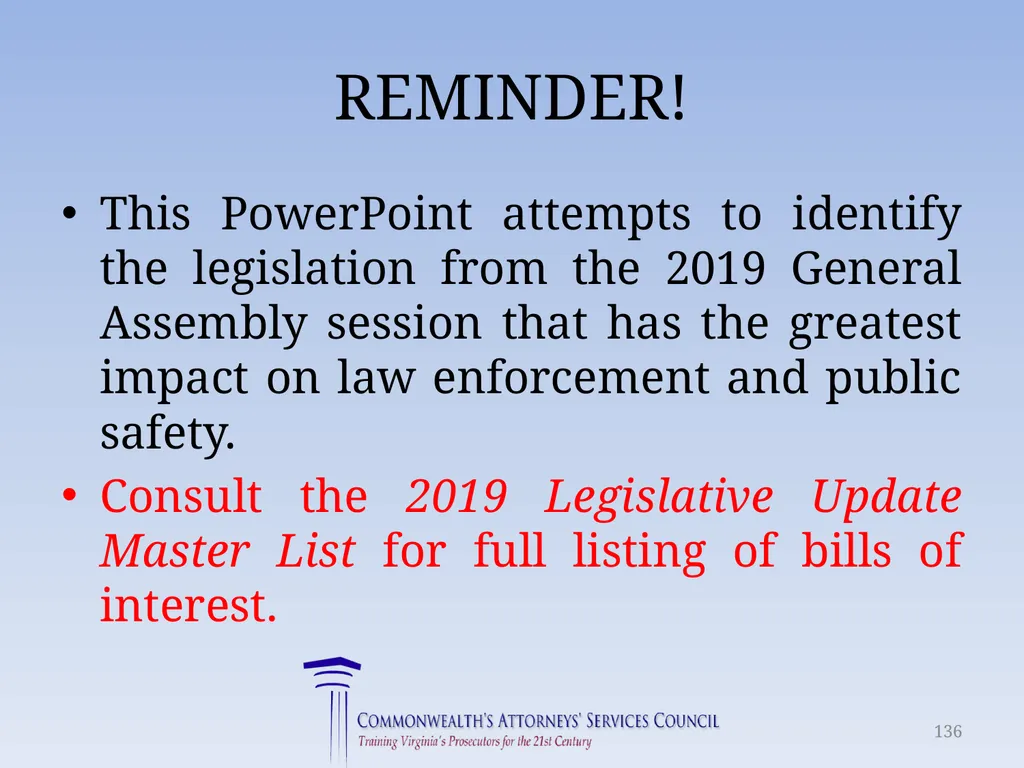 Virginia Legislative Update 2019 for Law - slide 136 of 137