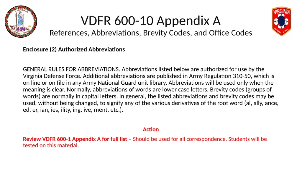 VIRGINIA DEFENSE FORCE Administration, Personnel - slide 8 of 116