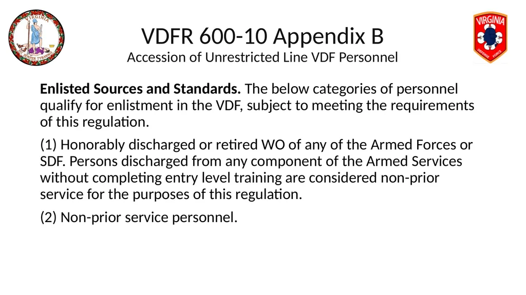 VIRGINIA DEFENSE FORCE Administration, Personnel - slide 15 of 116
