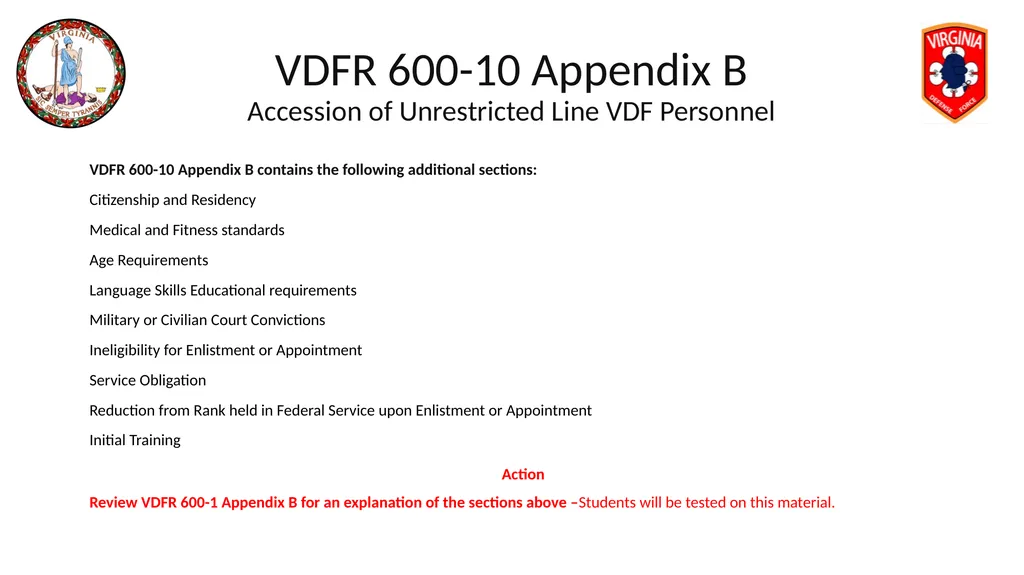 VIRGINIA DEFENSE FORCE Administration, Personnel - slide 16 of 116