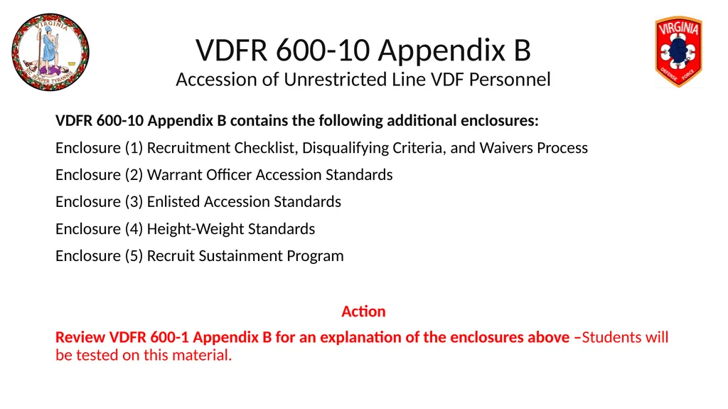 VIRGINIA DEFENSE FORCE Administration, Personnel - slide 17 of 116