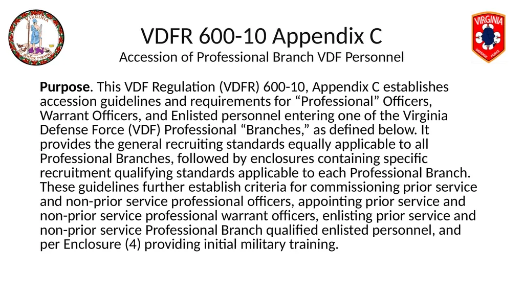 VIRGINIA DEFENSE FORCE Administration, Personnel - slide 18 of 116