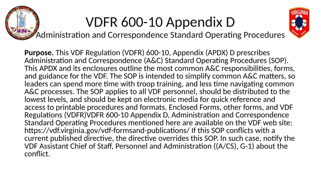 VIRGINIA DEFENSE FORCE Administration, Personnel - slide 21 of 116