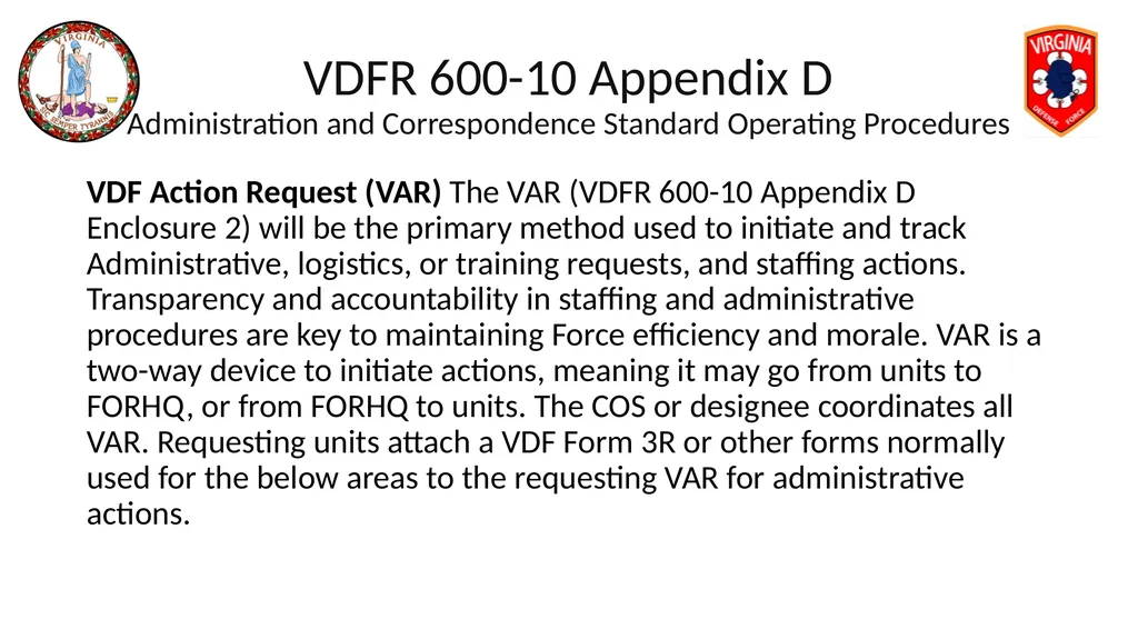 VIRGINIA DEFENSE FORCE Administration, Personnel - slide 22 of 116