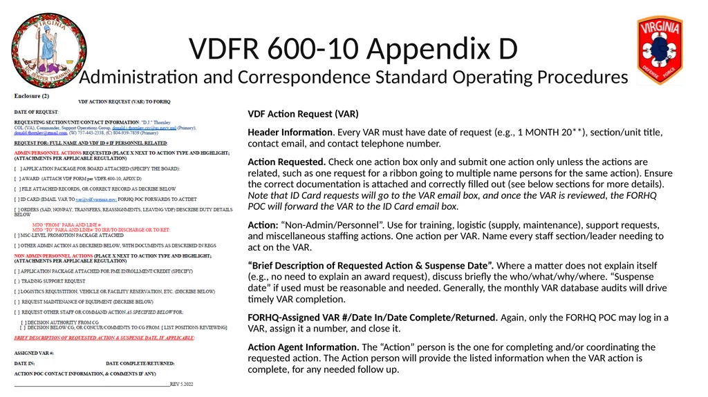 VIRGINIA DEFENSE FORCE Administration, Personnel - slide 24 of 116