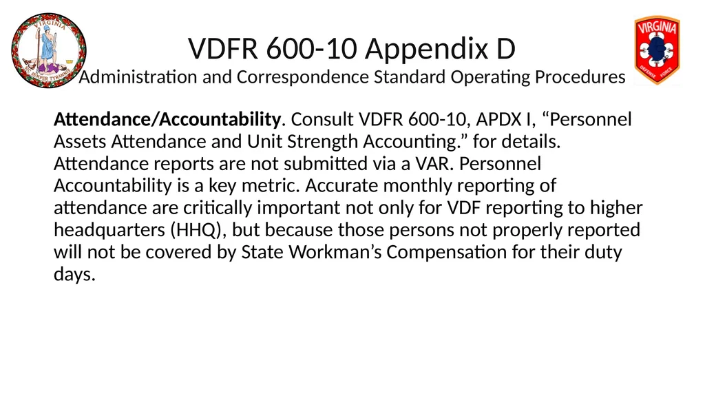 VIRGINIA DEFENSE FORCE Administration, Personnel - slide 25 of 116