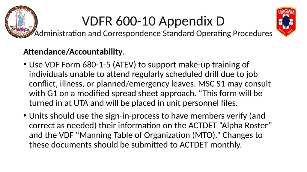 VIRGINIA DEFENSE FORCE Administration, Personnel - slide 28 of 116