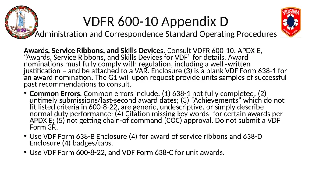 VIRGINIA DEFENSE FORCE Administration, Personnel - slide 30 of 116