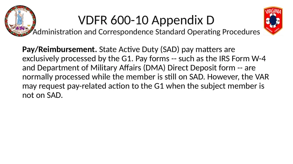VIRGINIA DEFENSE FORCE Administration, Personnel - slide 31 of 116