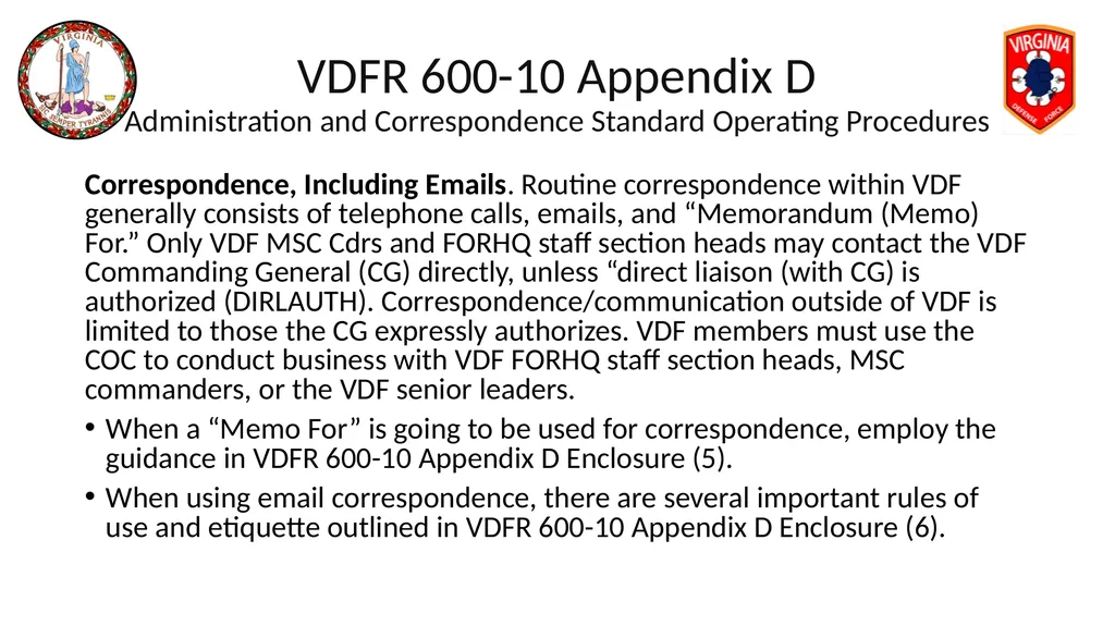 VIRGINIA DEFENSE FORCE Administration, Personnel - slide 32 of 116