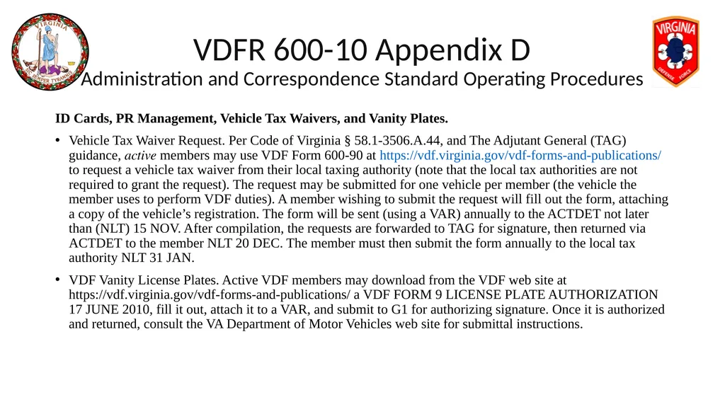 VIRGINIA DEFENSE FORCE Administration, Personnel - slide 36 of 116