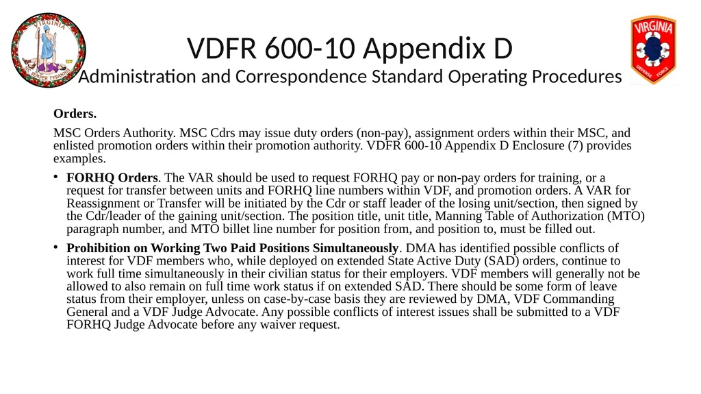 VIRGINIA DEFENSE FORCE Administration, Personnel - slide 37 of 116