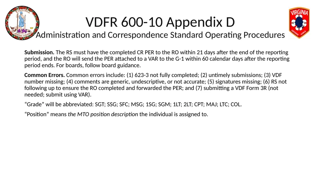VIRGINIA DEFENSE FORCE Administration, Personnel - slide 40 of 116