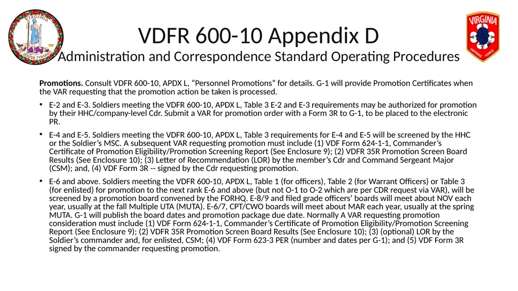 VIRGINIA DEFENSE FORCE Administration, Personnel - slide 42 of 116