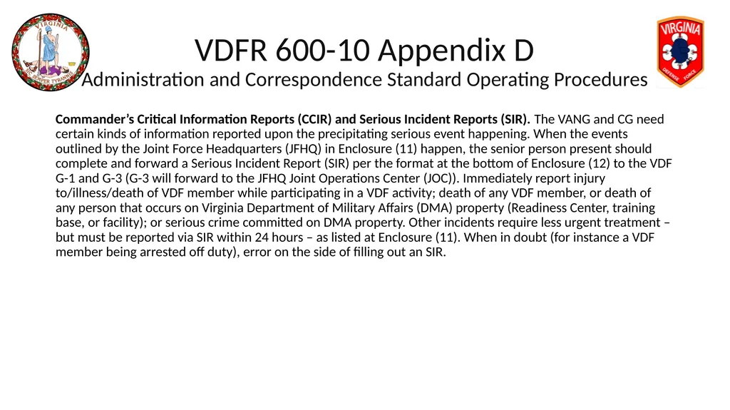 VIRGINIA DEFENSE FORCE Administration, Personnel - slide 43 of 116