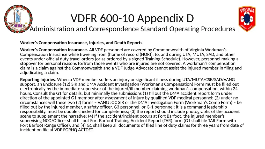 VIRGINIA DEFENSE FORCE Administration, Personnel - slide 44 of 116