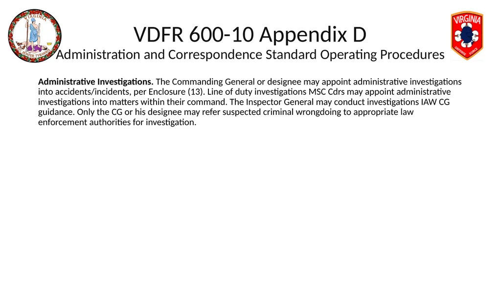 VIRGINIA DEFENSE FORCE Administration, Personnel - slide 46 of 116