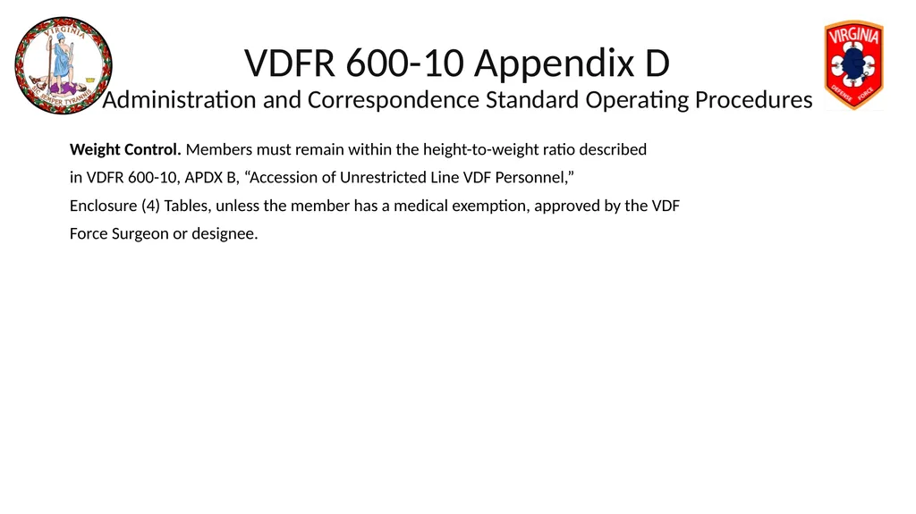 VIRGINIA DEFENSE FORCE Administration, Personnel - slide 47 of 116